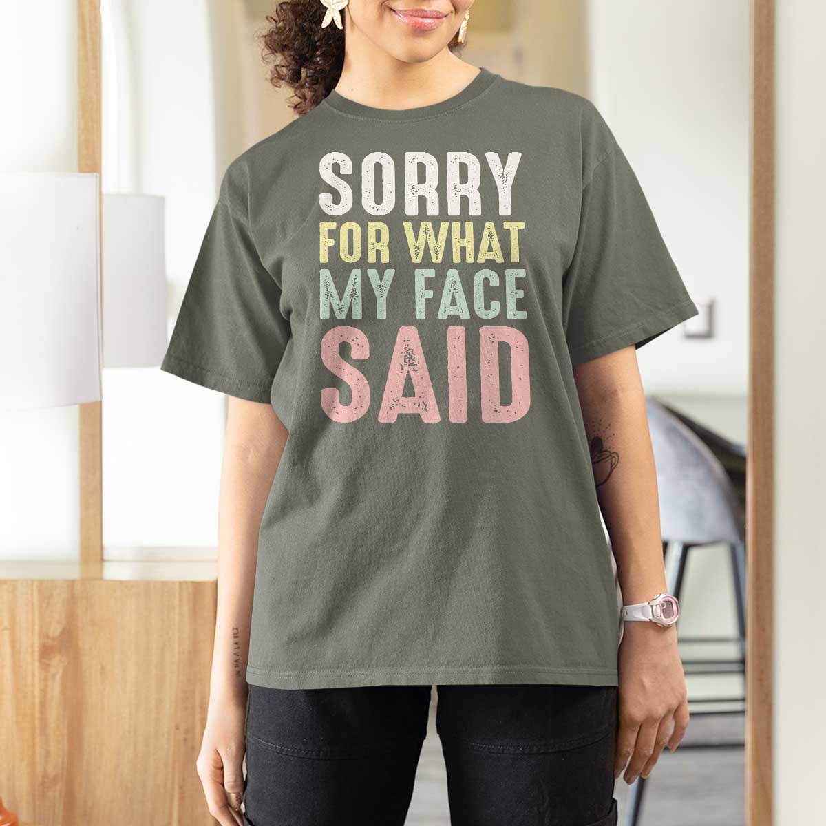 Sorry for What My Face Said T Shirt For Women Retro Funny Mood Sarcastic Resting Face - Wonder Print Shop
