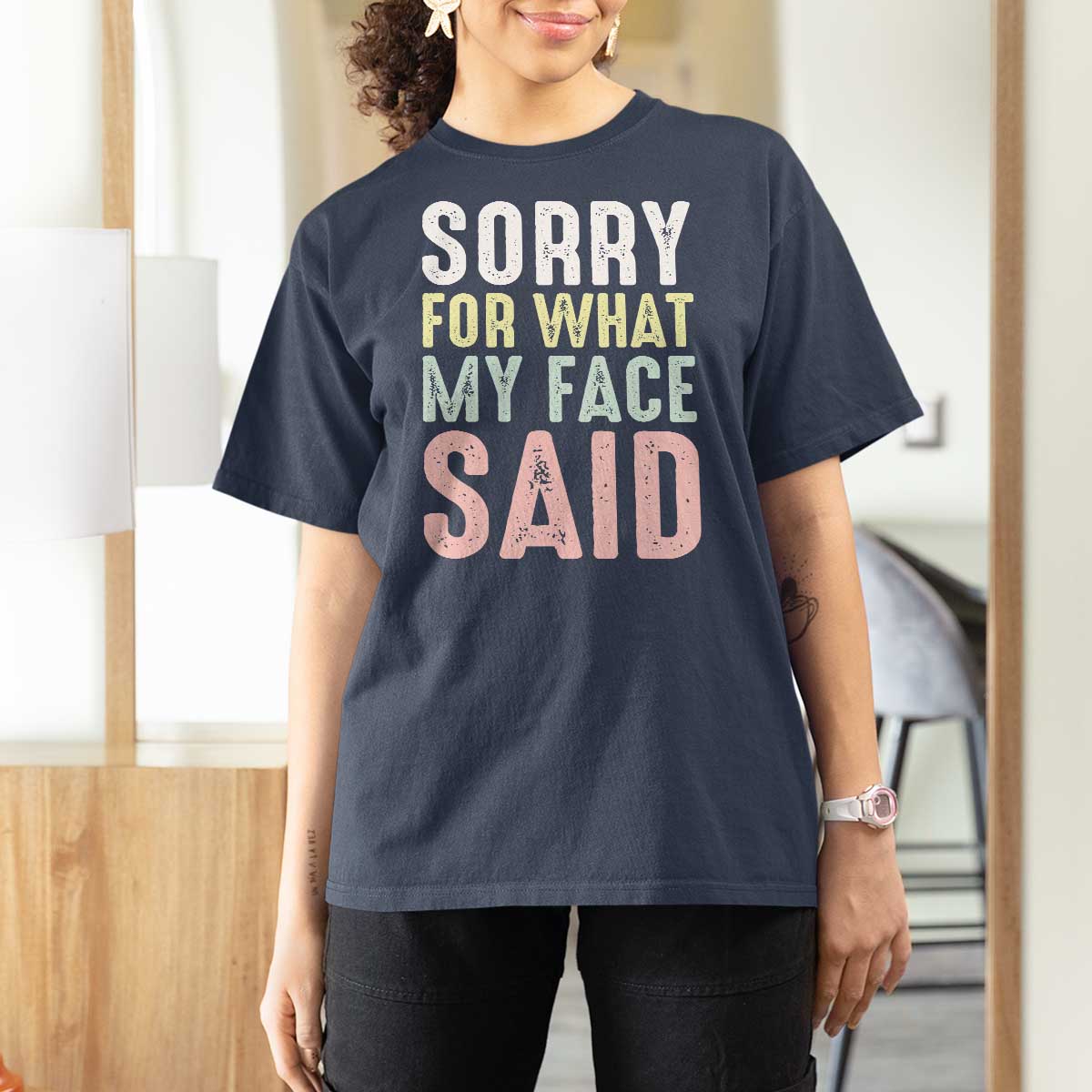 Sorry for What My Face Said T Shirt For Women Retro Funny Mood Sarcastic Resting Face - Wonder Print Shop