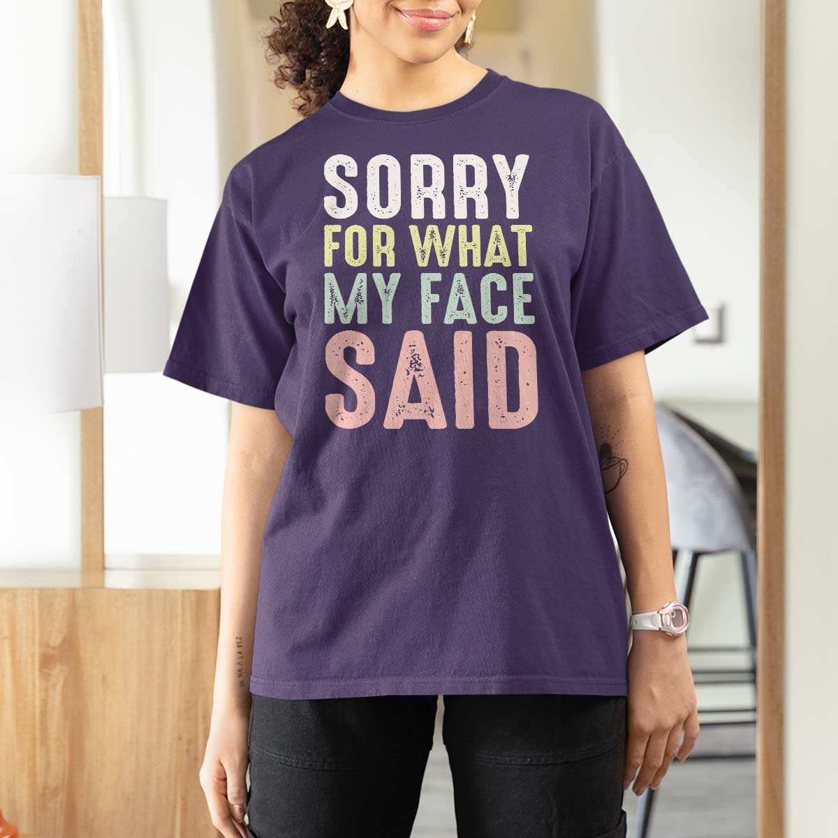 Sorry for What My Face Said T Shirt For Women Retro Funny Mood Sarcastic Resting Face - Wonder Print Shop