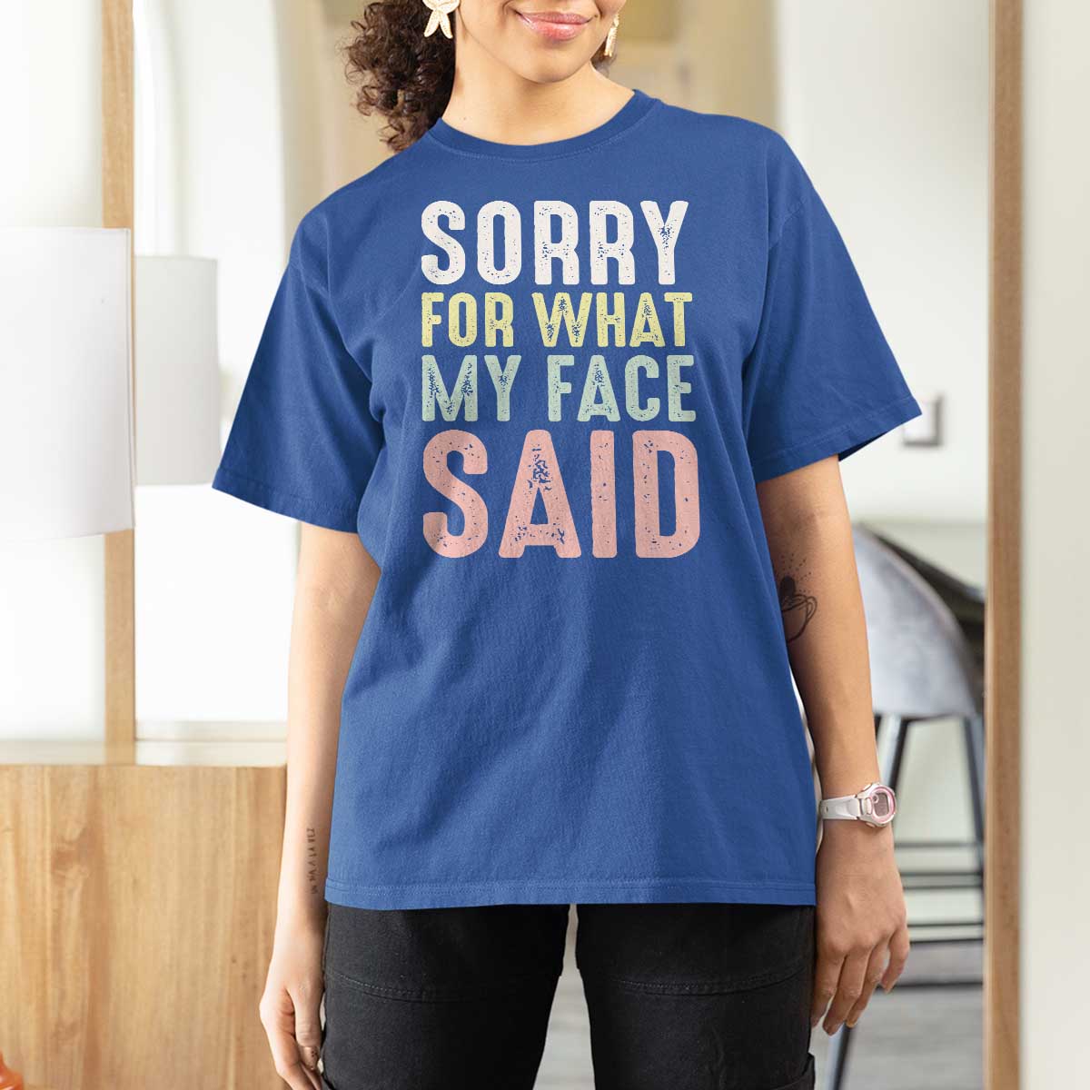 Sorry for What My Face Said T Shirt For Women Retro Funny Mood Sarcastic Resting Face - Wonder Print Shop