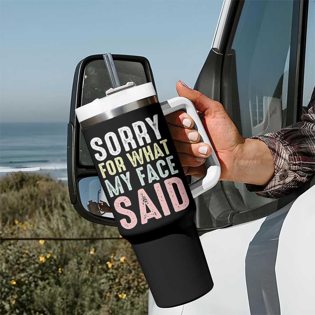 Sorry for What My Face Said Tumbler With Handle Retro Funny Mood Sarcastic Resting Face - Wonder Print Shop