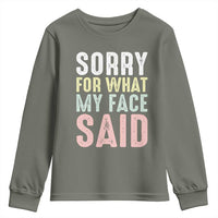 Sorry for What My Face Said Youth Sweatshirt Retro Funny Mood Sarcastic Resting Face - Wonder Print Shop