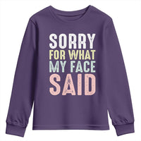 Sorry for What My Face Said Youth Sweatshirt Retro Funny Mood Sarcastic Resting Face - Wonder Print Shop