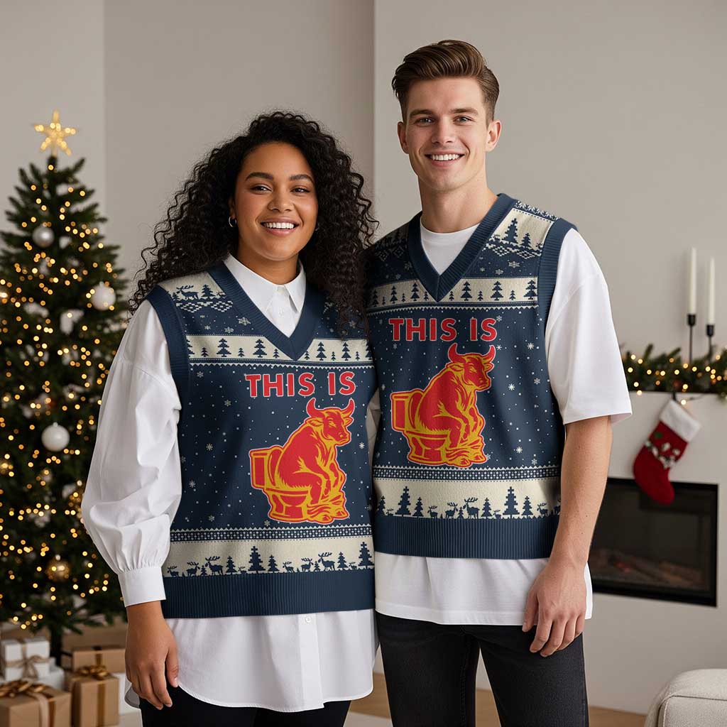 This Is Bull Shit V-Neck Knit Sweater Vest Bullshit Sarcastic Embarrassing Gag Gifts - Wonder Print Shop