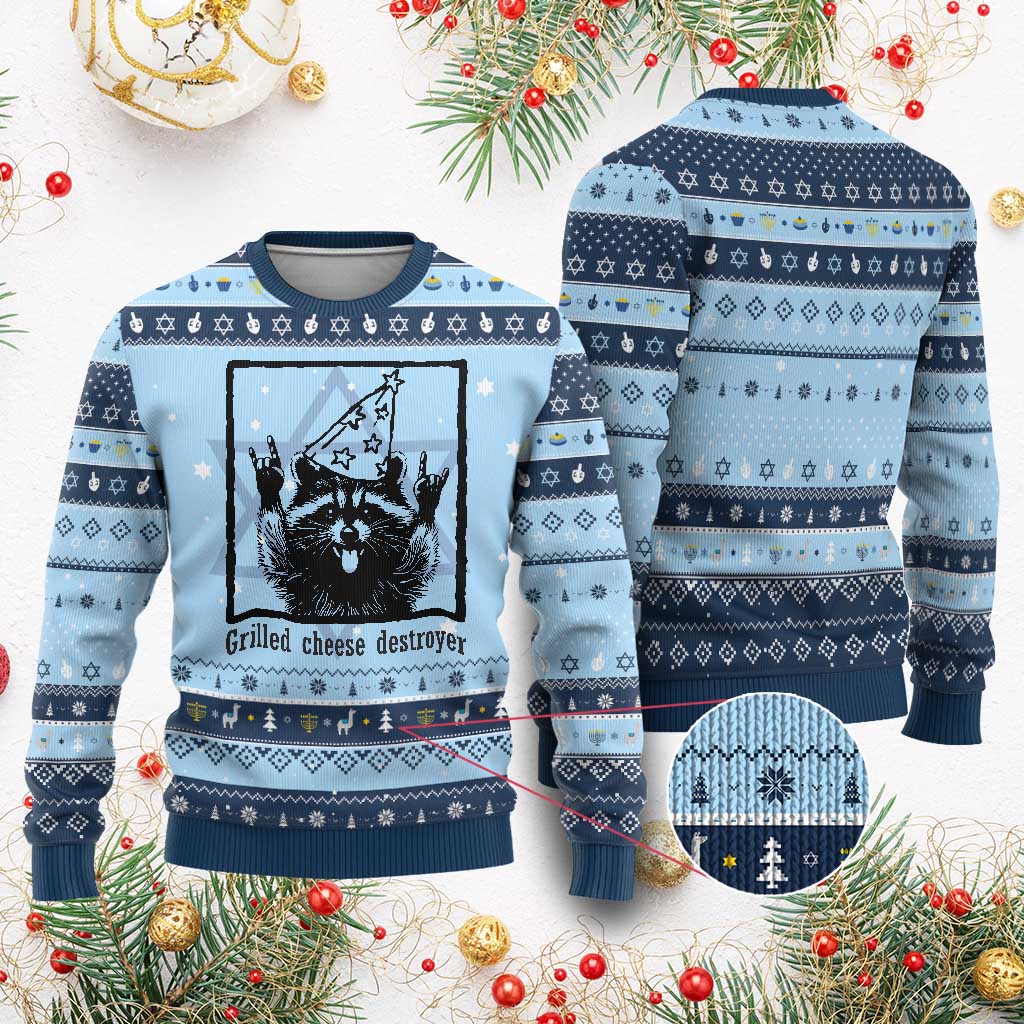 Vintage Raccoon Hanukkah Ugly Sweater Retro Silly Trash Panda Meme - Wonder Print Shop