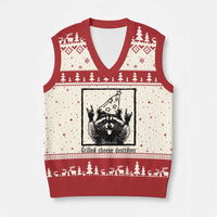 Vintage Raccoon V-Neck Knit Sweater Vest Retro Silly Trash Panda Meme - Wonder Print Shop