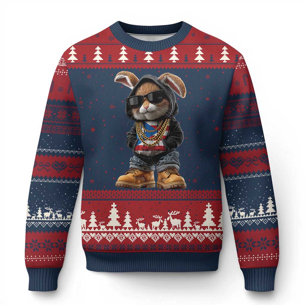 Bunny Puerto Rican Flag Ugly Christmas Sweater Puerto Rican Taino Boricua Vibes