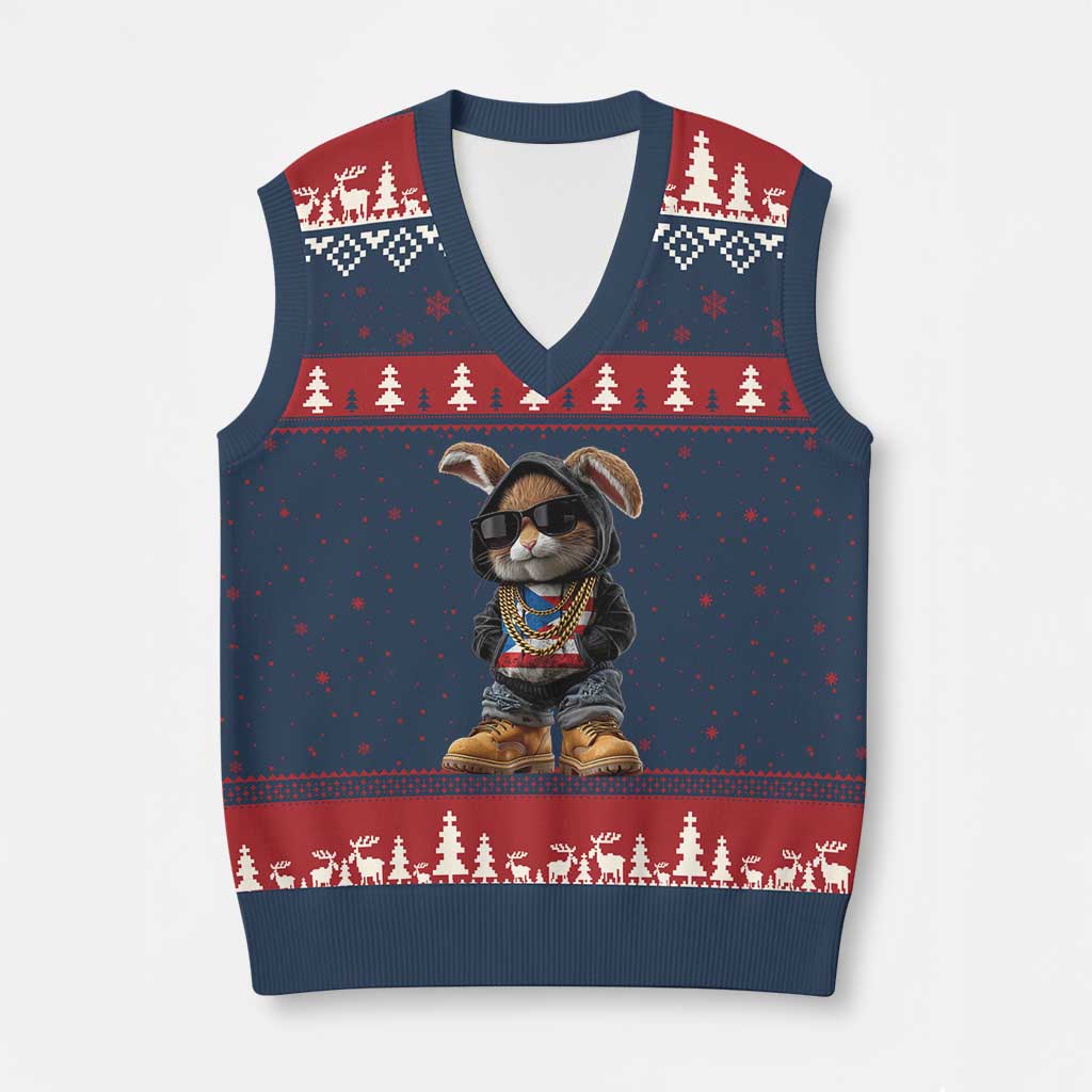 Bunny Puerto Rican Flag V-Neck Knit Sweater Vest Puerto Rican Taino Boricua Vibes
