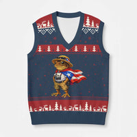 Coqui Frog Puerto Rico Flag V-Neck Knit Sweater Vest Puerto Rican Taino Boricua Vibes