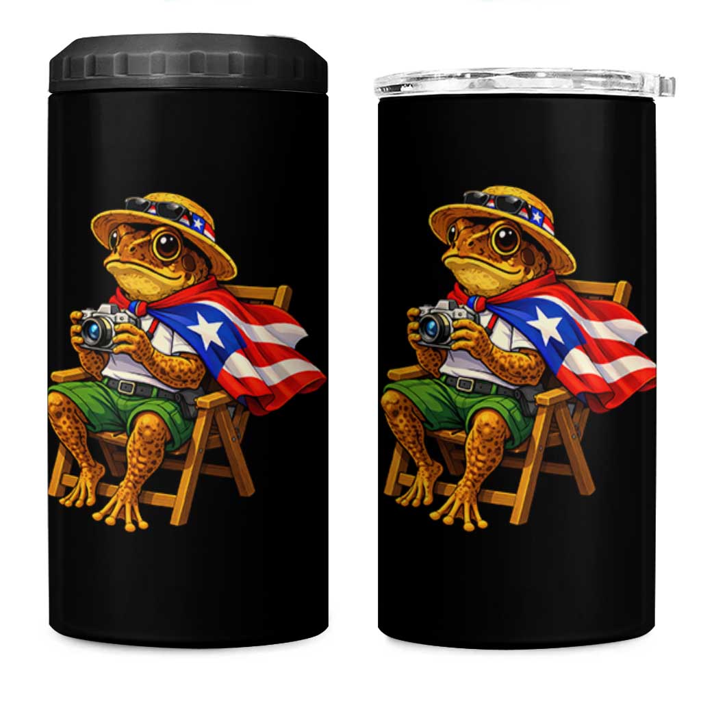 Funny Coqui Frog Puerto Rico Flag 4 in 1 Can Cooler Tumbler Puerto Rican Taino Boricua Hispanic