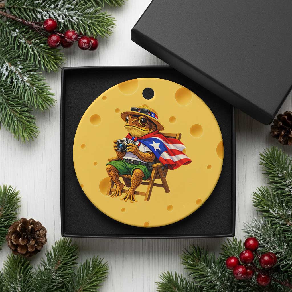 Funny Coqui Frog Puerto Rico Flag Ceramic Ornament Puerto Rican Taino Boricua Hispanic