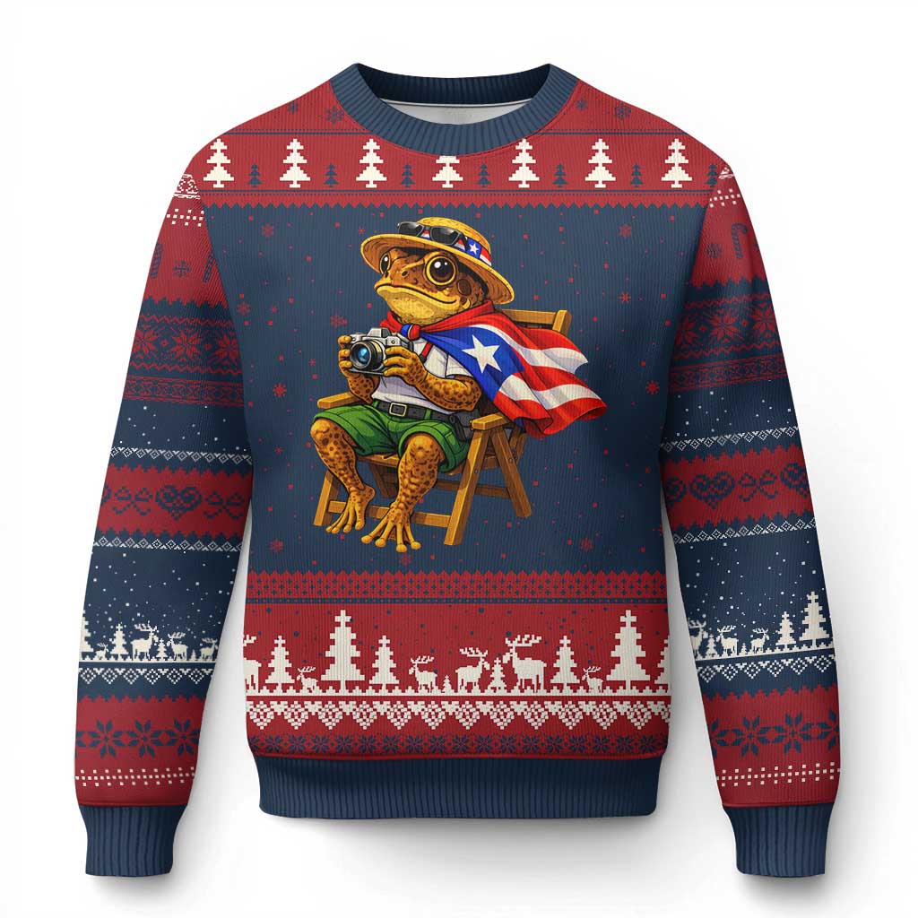Funny Coqui Frog Puerto Rico Flag Ugly Christmas Sweater Puerto Rican Taino Boricua Hispanic