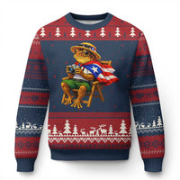 Funny Coqui Frog Puerto Rico Flag Ugly Christmas Sweater Puerto Rican Taino Boricua Hispanic