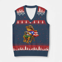 Funny Coqui Frog Puerto Rico Flag V-Neck Knit Sweater Vest Puerto Rican Taino Boricua Hispanic