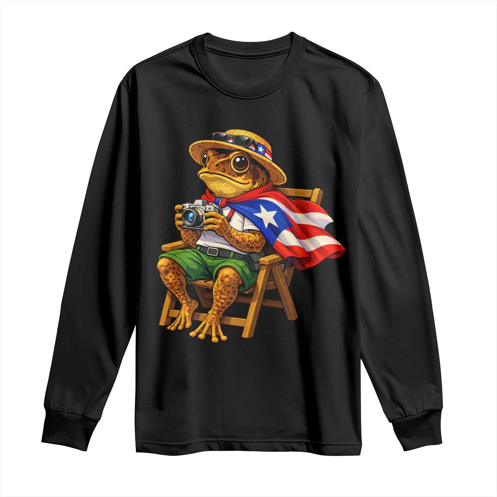 Funny Coqui Frog Puerto Rico Flag Long Sleeve Shirt Puerto Rican Taino Boricua Hispanic