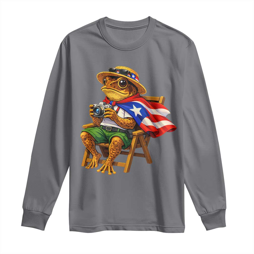 Funny Coqui Frog Puerto Rico Flag Long Sleeve Shirt Puerto Rican Taino Boricua Hispanic