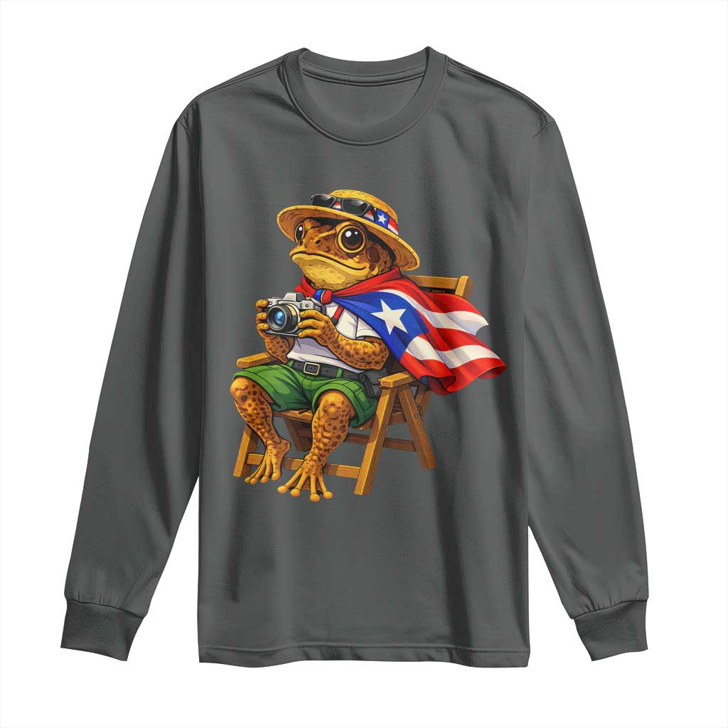 Funny Coqui Frog Puerto Rico Flag Long Sleeve Shirt Puerto Rican Taino Boricua Hispanic