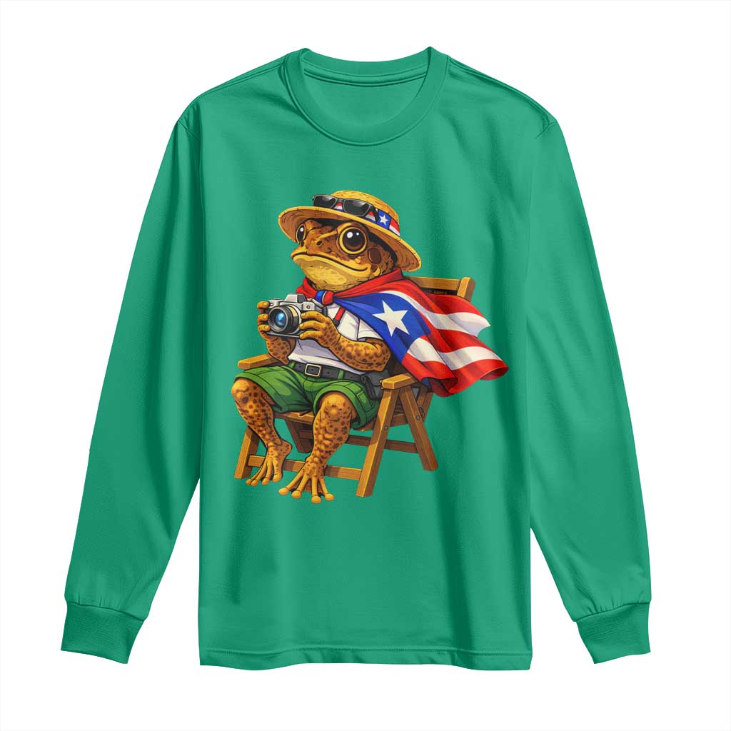 Funny Coqui Frog Puerto Rico Flag Long Sleeve Shirt Puerto Rican Taino Boricua Hispanic