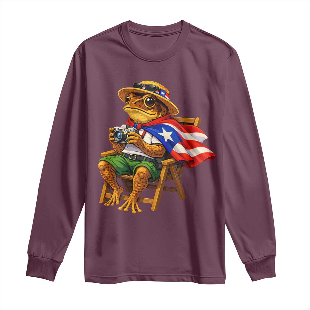 Funny Coqui Frog Puerto Rico Flag Long Sleeve Shirt Puerto Rican Taino Boricua Hispanic