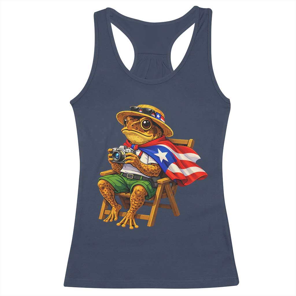 Funny Coqui Frog Puerto Rico Flag Racerback Tank Top Puerto Rican Taino Boricua Hispanic