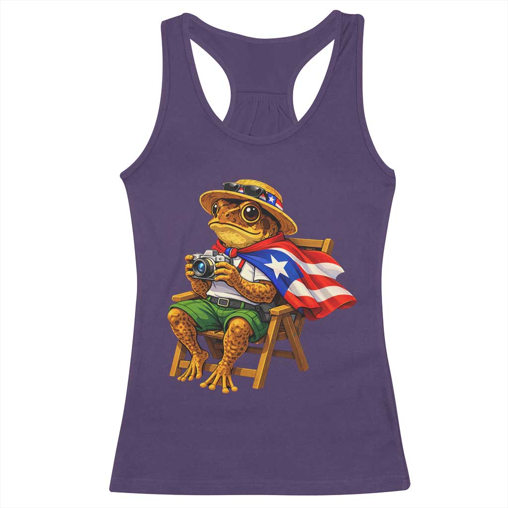 Funny Coqui Frog Puerto Rico Flag Racerback Tank Top Puerto Rican Taino Boricua Hispanic