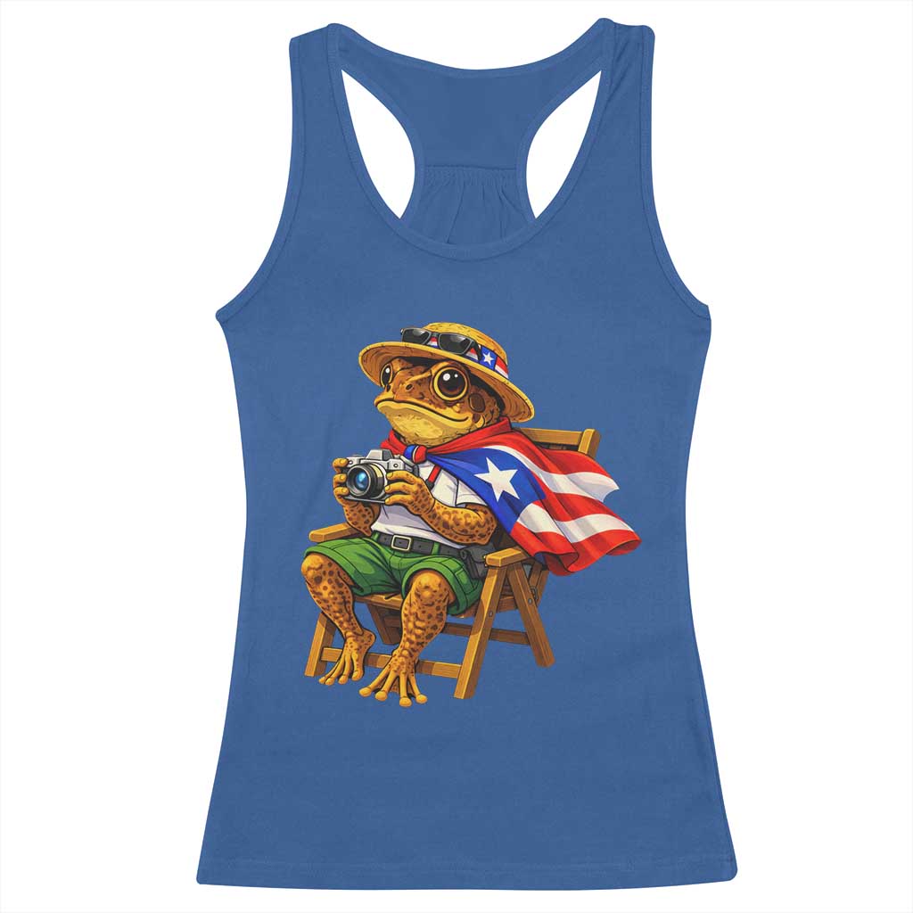 Funny Coqui Frog Puerto Rico Flag Racerback Tank Top Puerto Rican Taino Boricua Hispanic