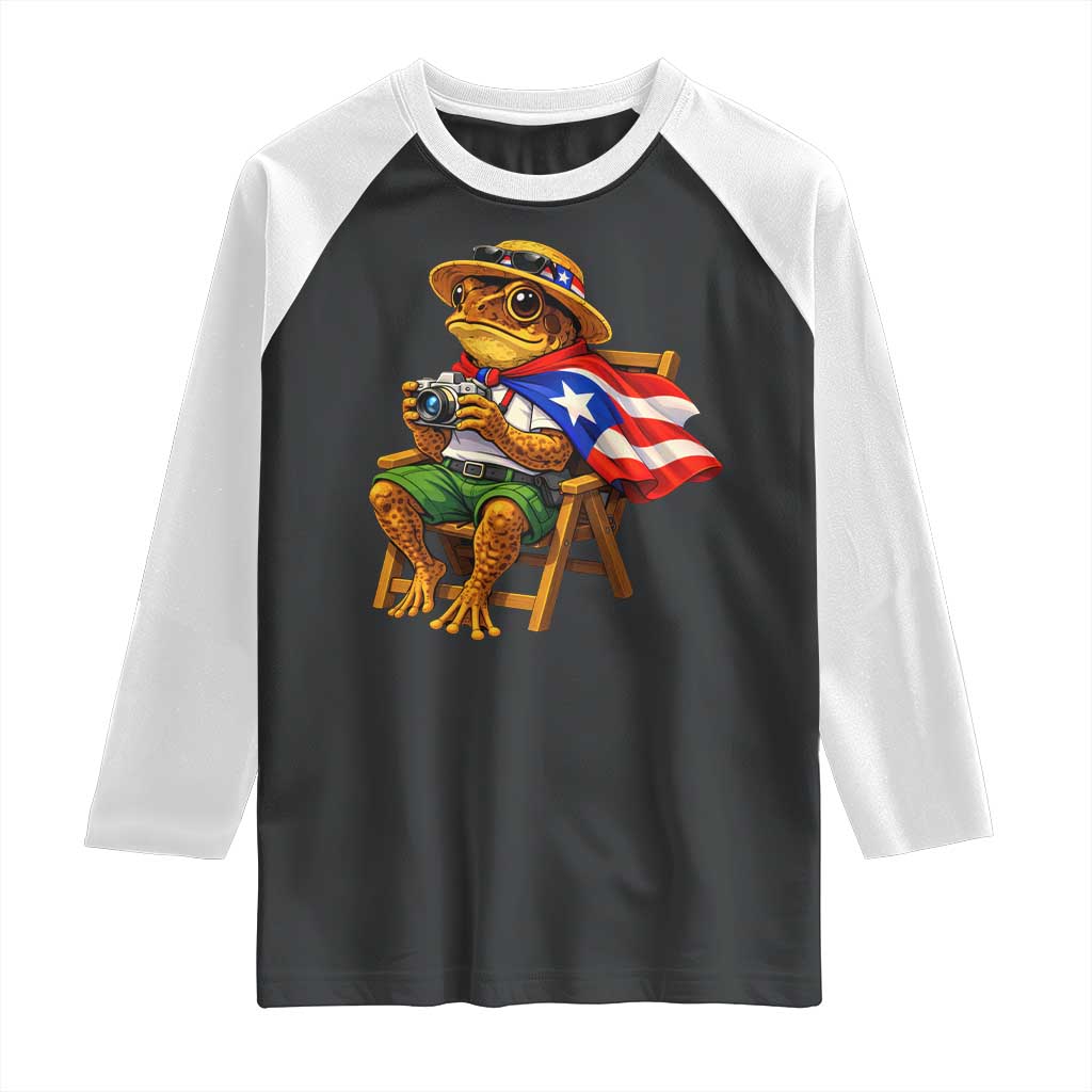 Funny Coqui Frog Puerto Rico Flag Raglan Shirt Puerto Rican Taino Boricua Hispanic