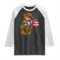 Funny Coqui Frog Puerto Rico Flag Raglan Shirt Puerto Rican Taino Boricua Hispanic