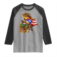 Funny Coqui Frog Puerto Rico Flag Raglan Shirt Puerto Rican Taino Boricua Hispanic