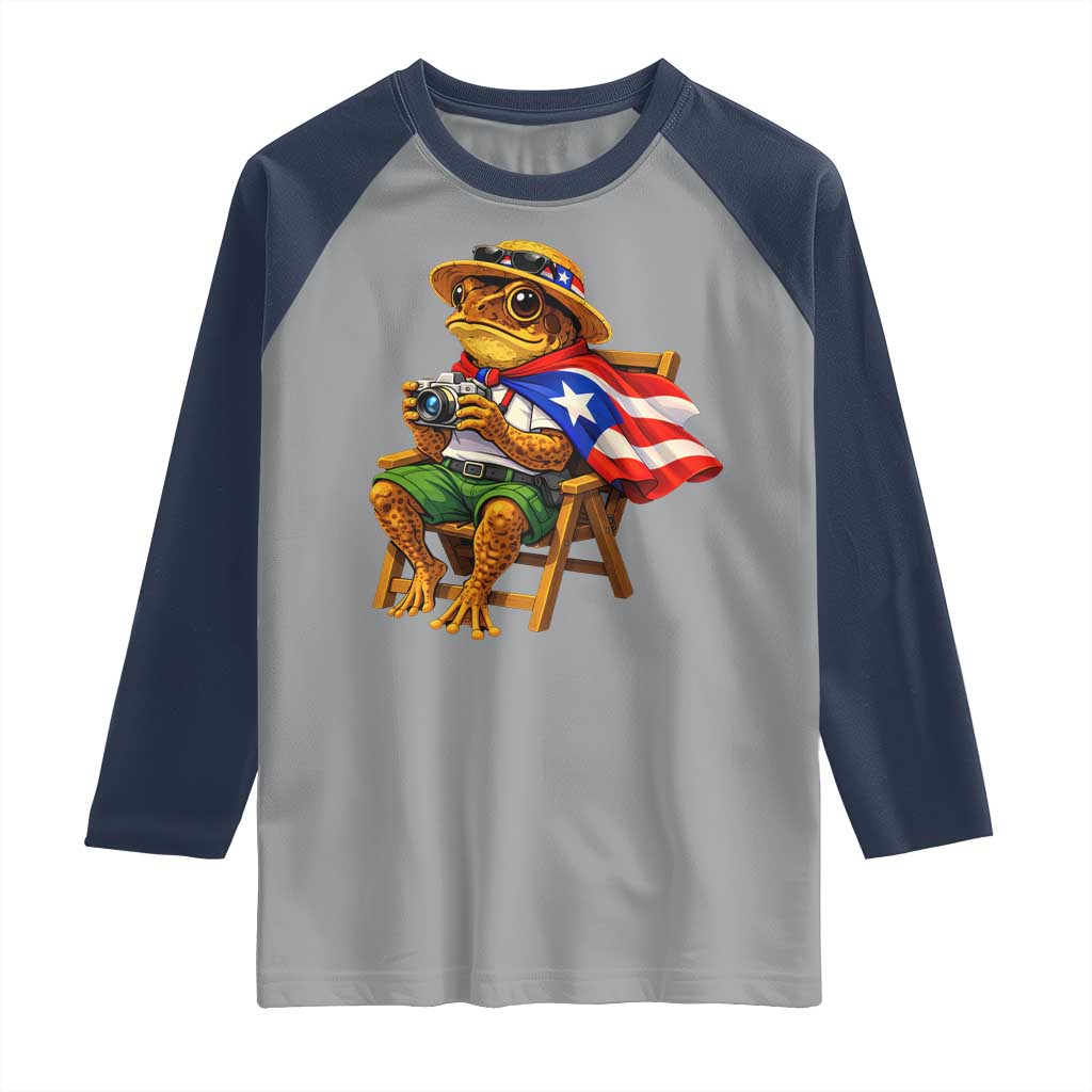 Funny Coqui Frog Puerto Rico Flag Raglan Shirt Puerto Rican Taino Boricua Hispanic