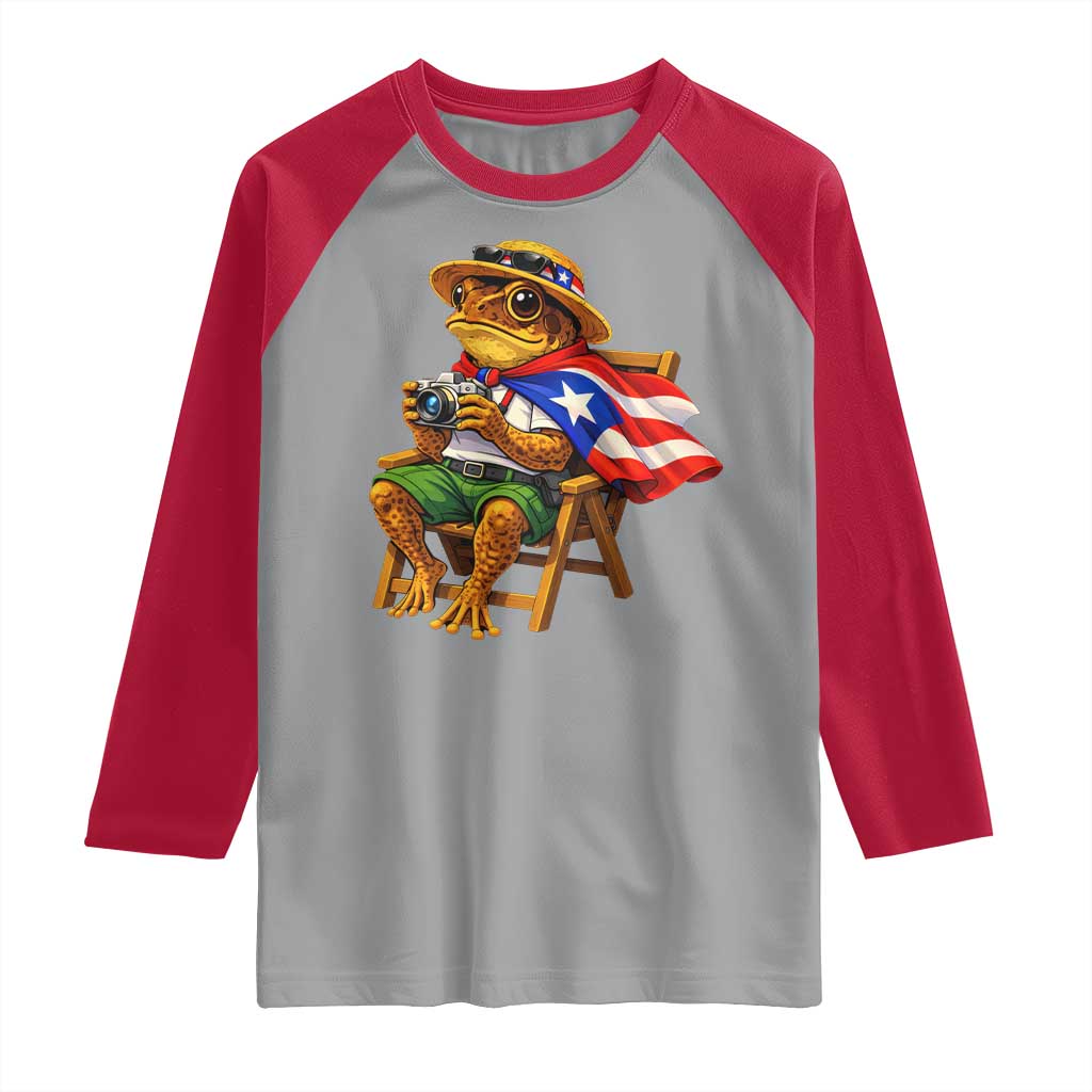 Funny Coqui Frog Puerto Rico Flag Raglan Shirt Puerto Rican Taino Boricua Hispanic