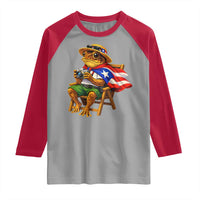 Funny Coqui Frog Puerto Rico Flag Raglan Shirt Puerto Rican Taino Boricua Hispanic