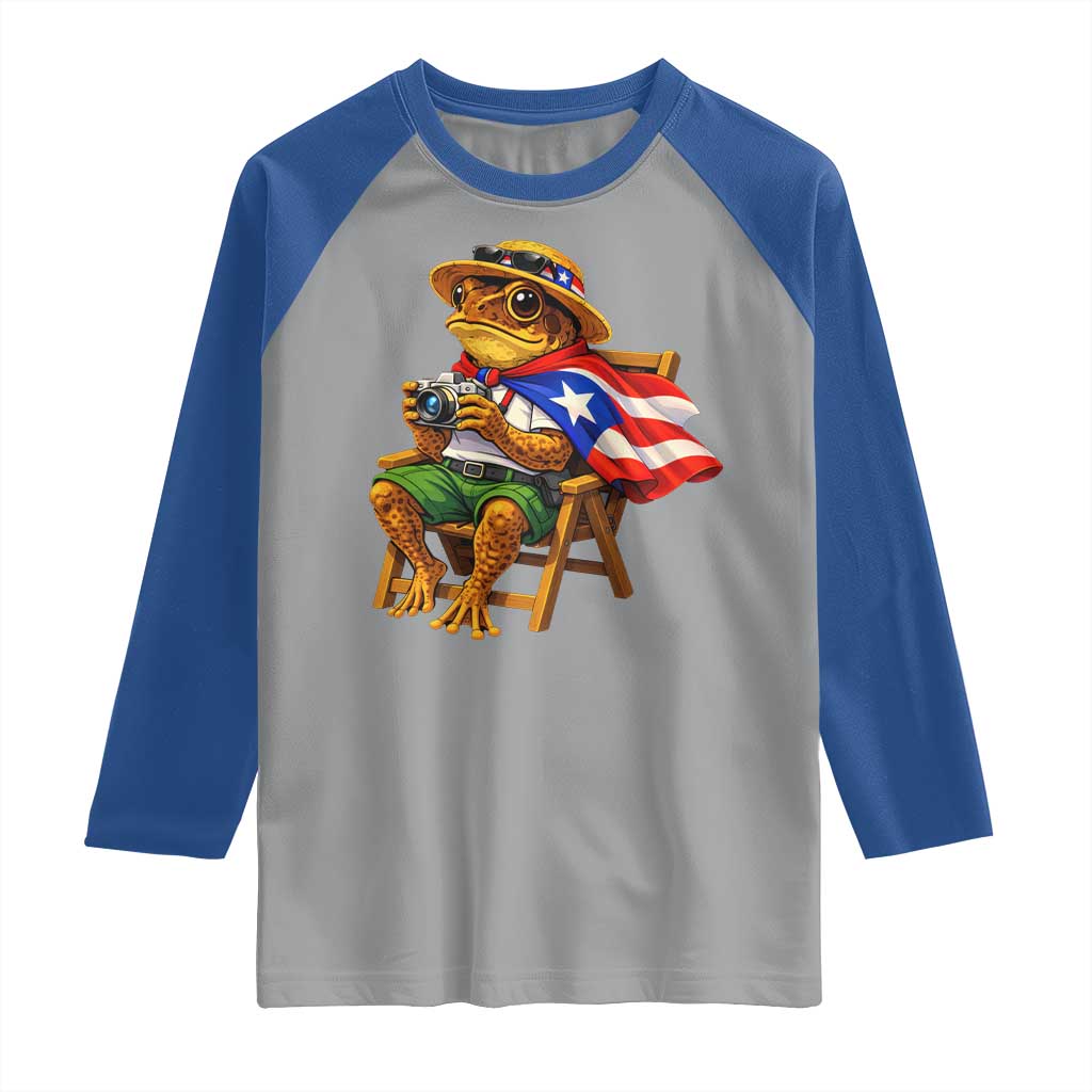 Funny Coqui Frog Puerto Rico Flag Raglan Shirt Puerto Rican Taino Boricua Hispanic