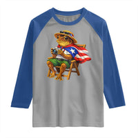 Funny Coqui Frog Puerto Rico Flag Raglan Shirt Puerto Rican Taino Boricua Hispanic