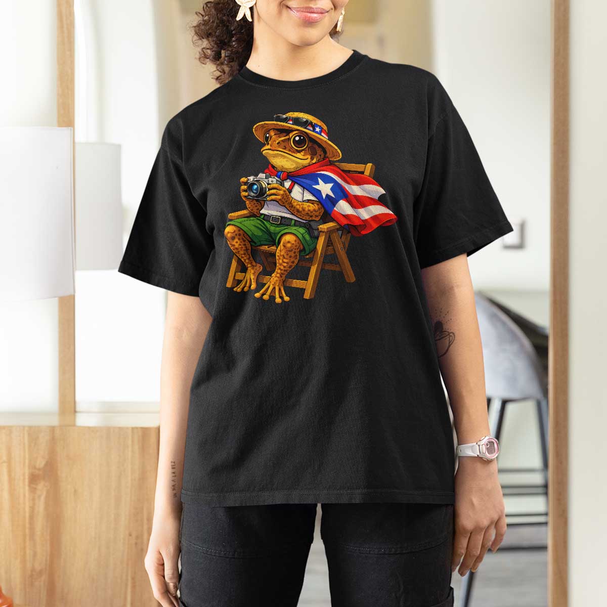 Funny Coqui Frog Puerto Rico Flag T Shirt For Women Puerto Rican Taino Boricua Hispanic