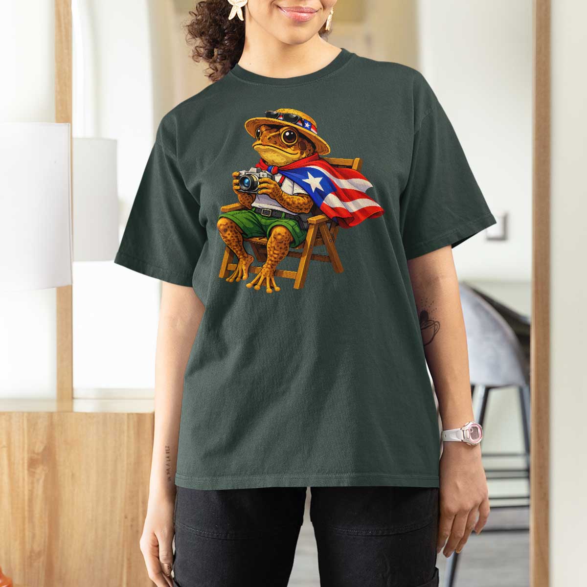 Funny Coqui Frog Puerto Rico Flag T Shirt For Women Puerto Rican Taino Boricua Hispanic