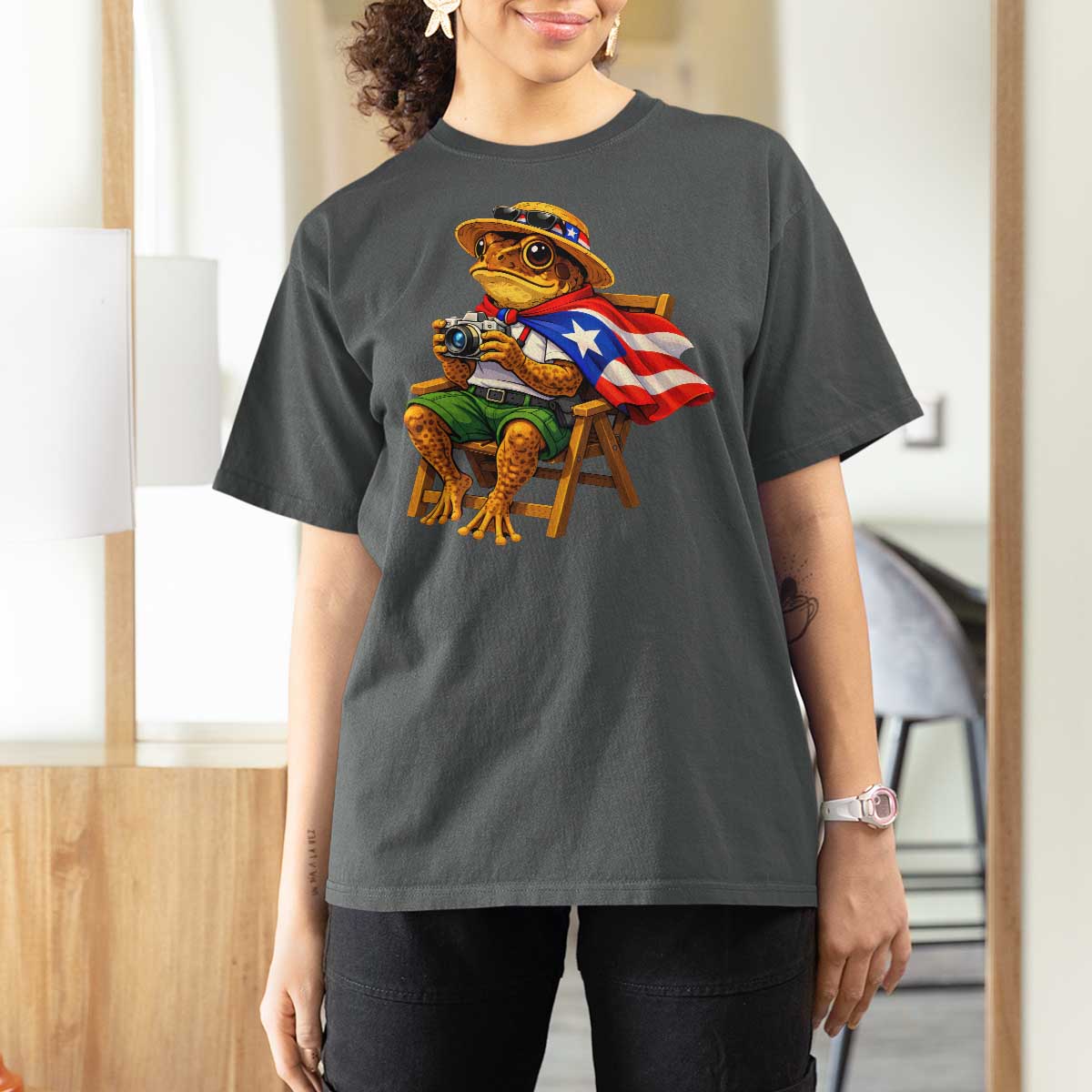 Funny Coqui Frog Puerto Rico Flag T Shirt For Women Puerto Rican Taino Boricua Hispanic