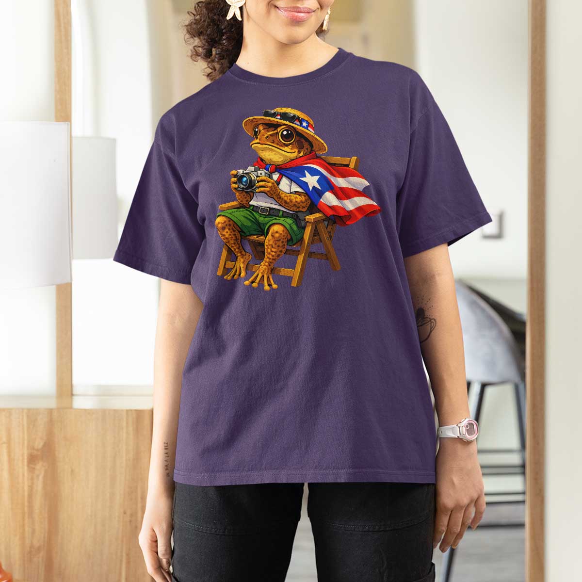 Funny Coqui Frog Puerto Rico Flag T Shirt For Women Puerto Rican Taino Boricua Hispanic