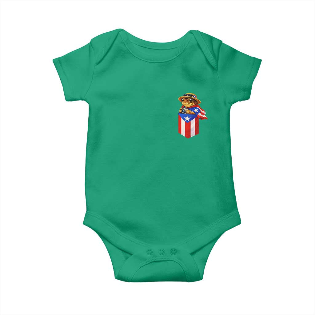 Funny Coqui Frog Puerto Rico Flag Baby Onesie Puerto Rican Taino Buricua Pocket Borinquen