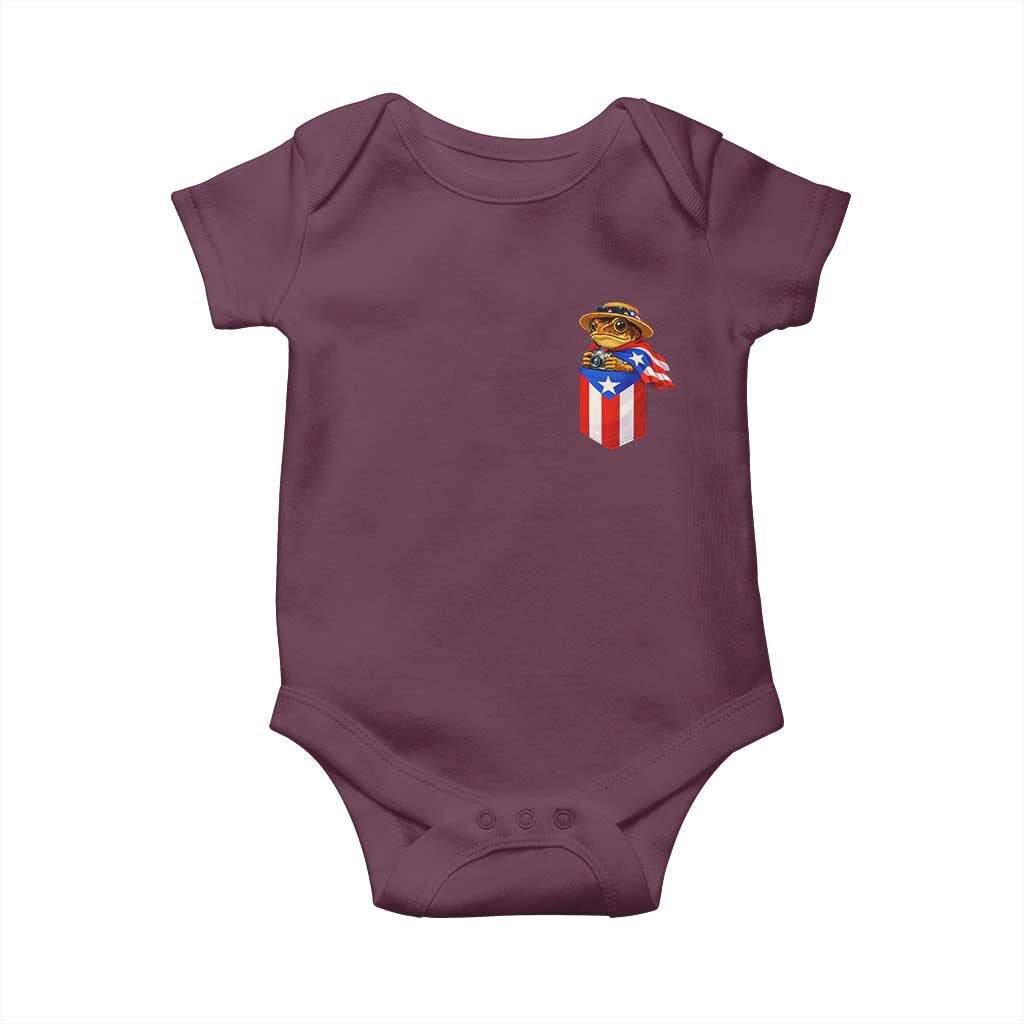 Funny Coqui Frog Puerto Rico Flag Baby Onesie Puerto Rican Taino Buricua Pocket Borinquen
