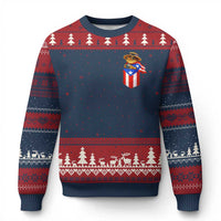 Funny Coqui Frog Puerto Rico Flag Ugly Christmas Sweater Puerto Rican Taino Buricua Pocket Borinquen