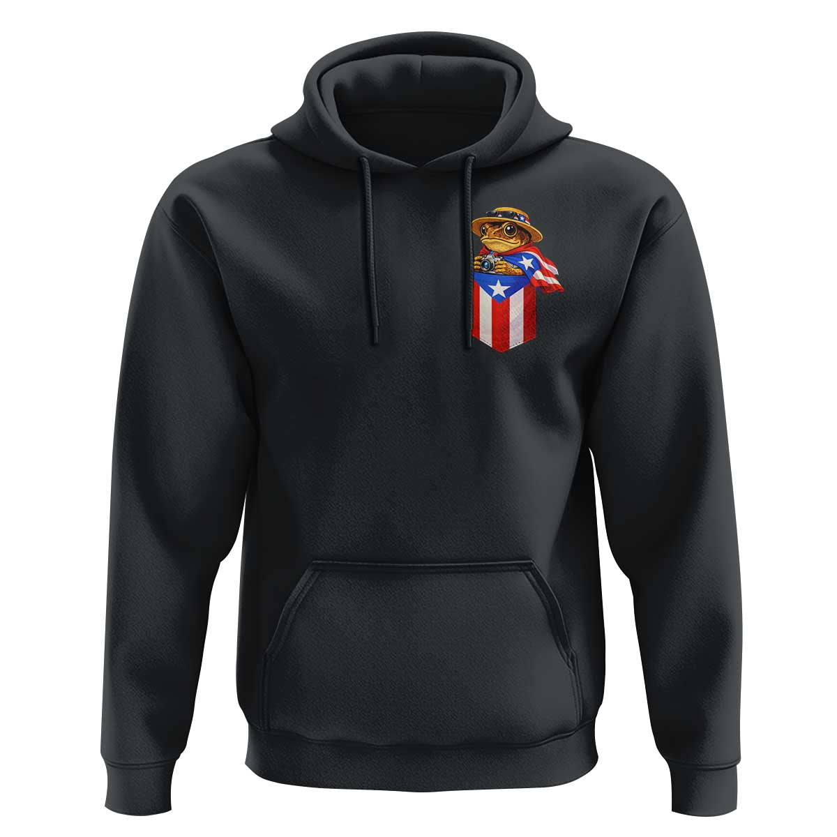 Funny Coqui Frog Puerto Rico Flag Hoodie Puerto Rican Taino Buricua Pocket Borinquen