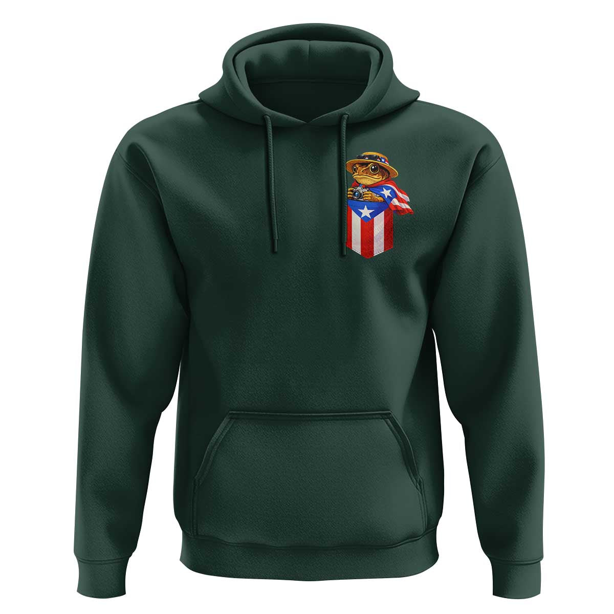 Funny Coqui Frog Puerto Rico Flag Hoodie Puerto Rican Taino Buricua Pocket Borinquen