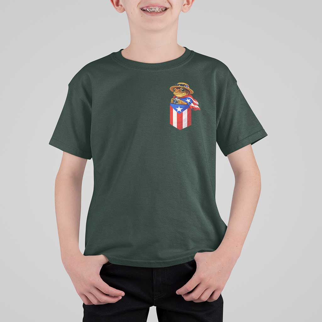 Funny Coqui Frog Puerto Rico Flag T Shirt For Kid Puerto Rican Taino Buricua Pocket Borinquen