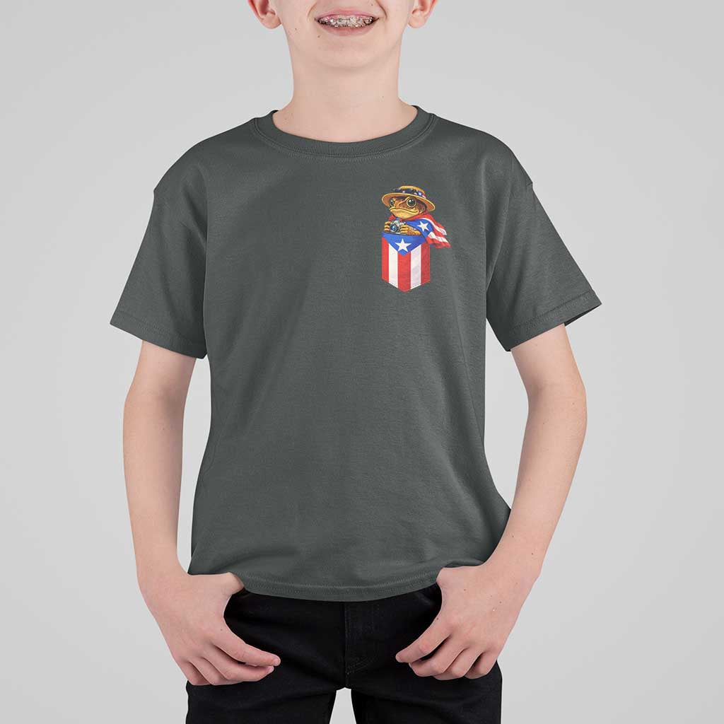 Funny Coqui Frog Puerto Rico Flag T Shirt For Kid Puerto Rican Taino Buricua Pocket Borinquen