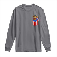 Funny Coqui Frog Puerto Rico Flag Long Sleeve Shirt Puerto Rican Taino Buricua Pocket Borinquen