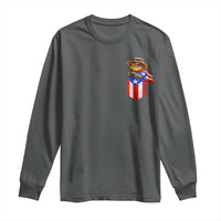 Funny Coqui Frog Puerto Rico Flag Long Sleeve Shirt Puerto Rican Taino Buricua Pocket Borinquen