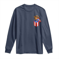 Funny Coqui Frog Puerto Rico Flag Long Sleeve Shirt Puerto Rican Taino Buricua Pocket Borinquen