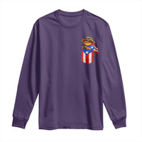 Funny Coqui Frog Puerto Rico Flag Long Sleeve Shirt Puerto Rican Taino Buricua Pocket Borinquen