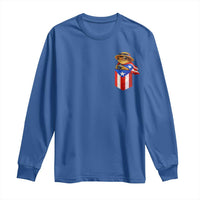 Funny Coqui Frog Puerto Rico Flag Long Sleeve Shirt Puerto Rican Taino Buricua Pocket Borinquen